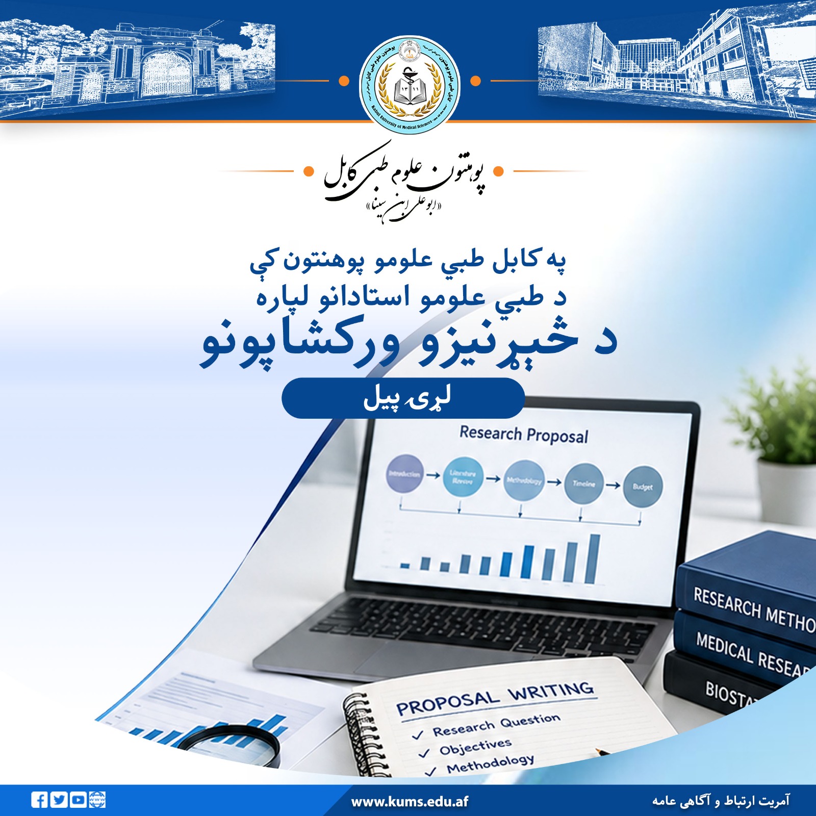 معاونیت تحقیقات علمی پوهنتون علوم طبی کابل «ابوعلی ابن‌سینا»، سلسله ورکشاپ‌های تحقیقی را به‌منظور ارتقای ظرفیت علمی و تحقیقی استادان رشته‌های علوم طبی این پوهنتون، شفاخانه‌های تدریسی و استادان پوهنتون‌های خصوصی آغاز کرد.
